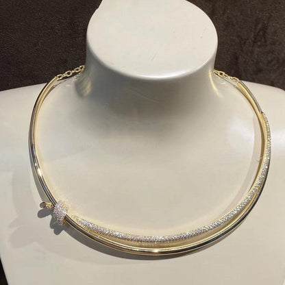 [Glow Muse ]KNOT DOUBLE ROW NECKLACE IN YELLOW GOLD WITH DIAMONDS