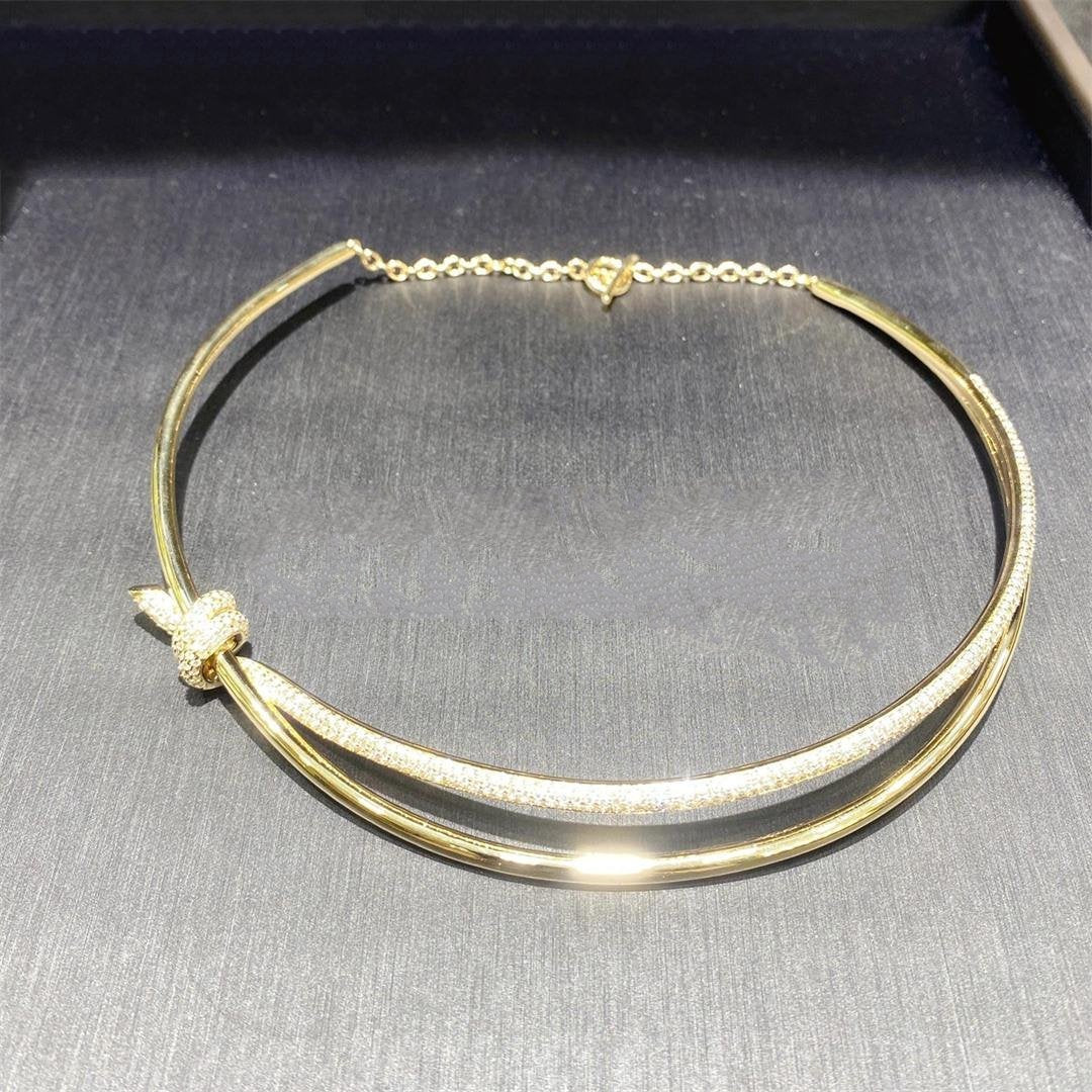 [Glow Muse ]KNOT DOUBLE ROW NECKLACE IN YELLOW GOLD WITH DIAMONDS