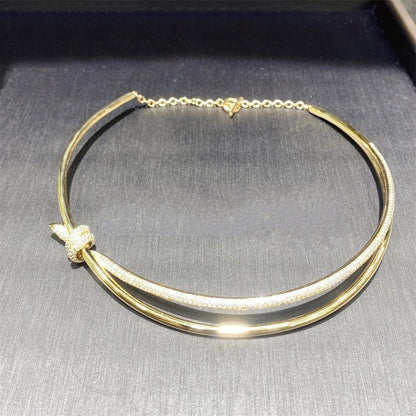[Glow Muse ]KNOT DOUBLE ROW NECKLACE IN YELLOW GOLD WITH DIAMONDS