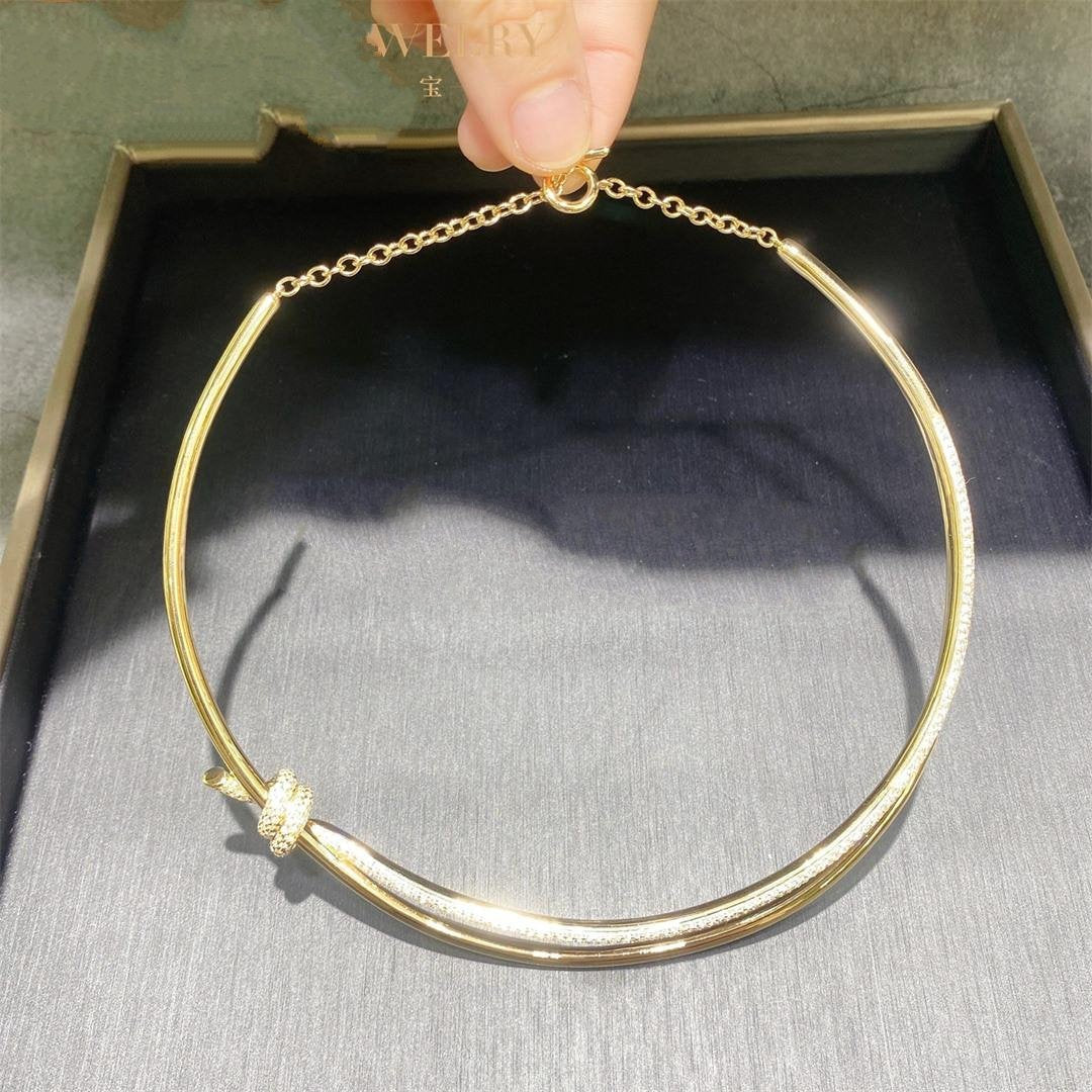 [Glow Muse ]KNOT DOUBLE ROW NECKLACE IN YELLOW GOLD WITH DIAMONDS