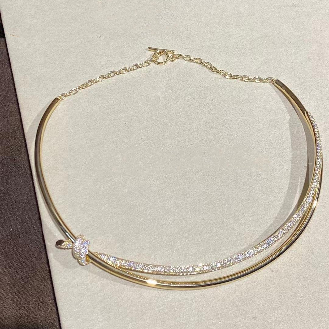 [Glow Muse ]KNOT DOUBLE ROW NECKLACE IN YELLOW GOLD WITH DIAMONDS