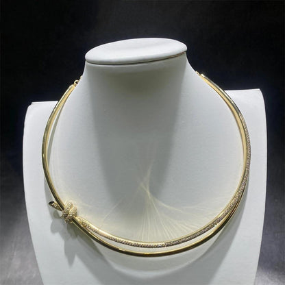 [Glow Muse ]KNOT DOUBLE ROW NECKLACE IN YELLOW GOLD WITH DIAMONDS