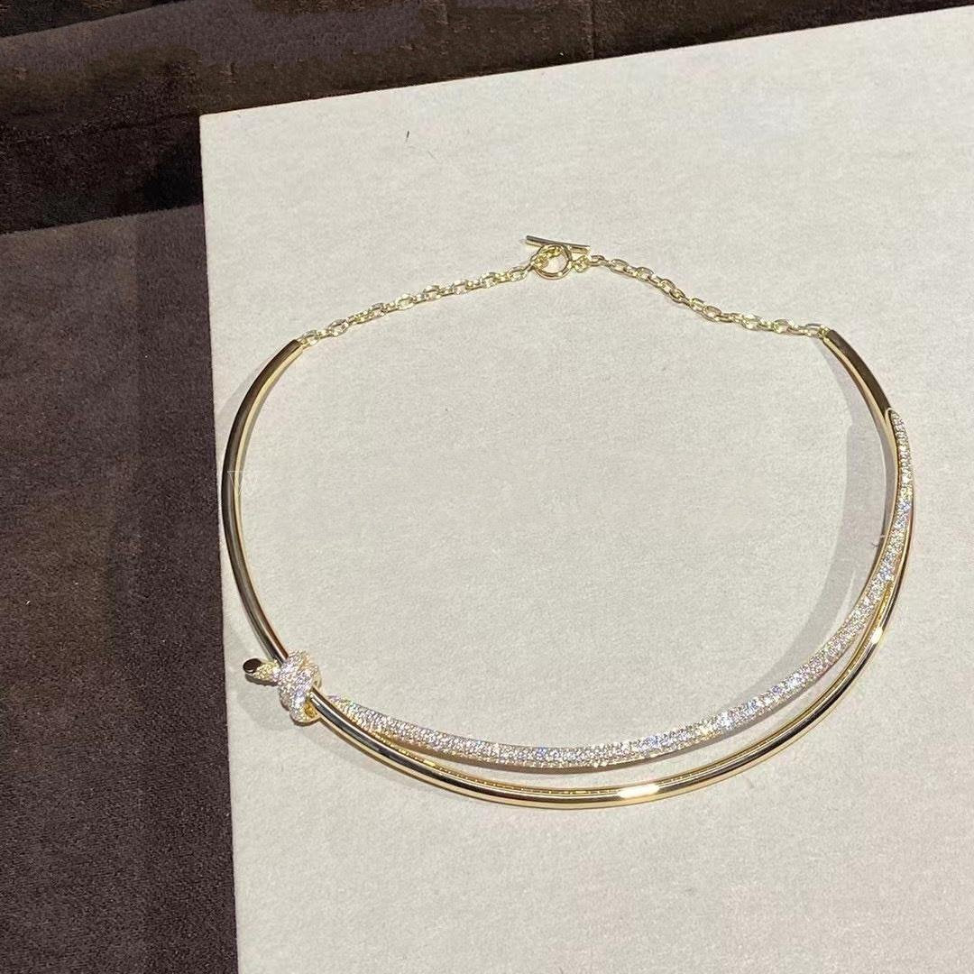[Glow Muse ]KNOT DOUBLE ROW NECKLACE IN YELLOW GOLD WITH DIAMONDS