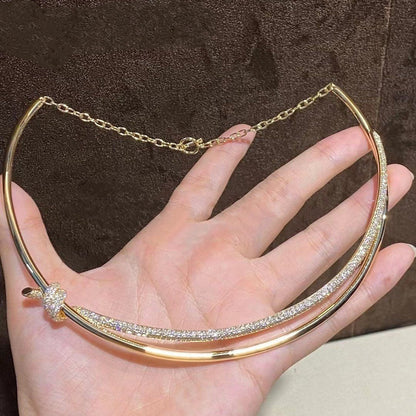 [Glow Muse ]KNOT DOUBLE ROW NECKLACE IN YELLOW GOLD WITH DIAMONDS