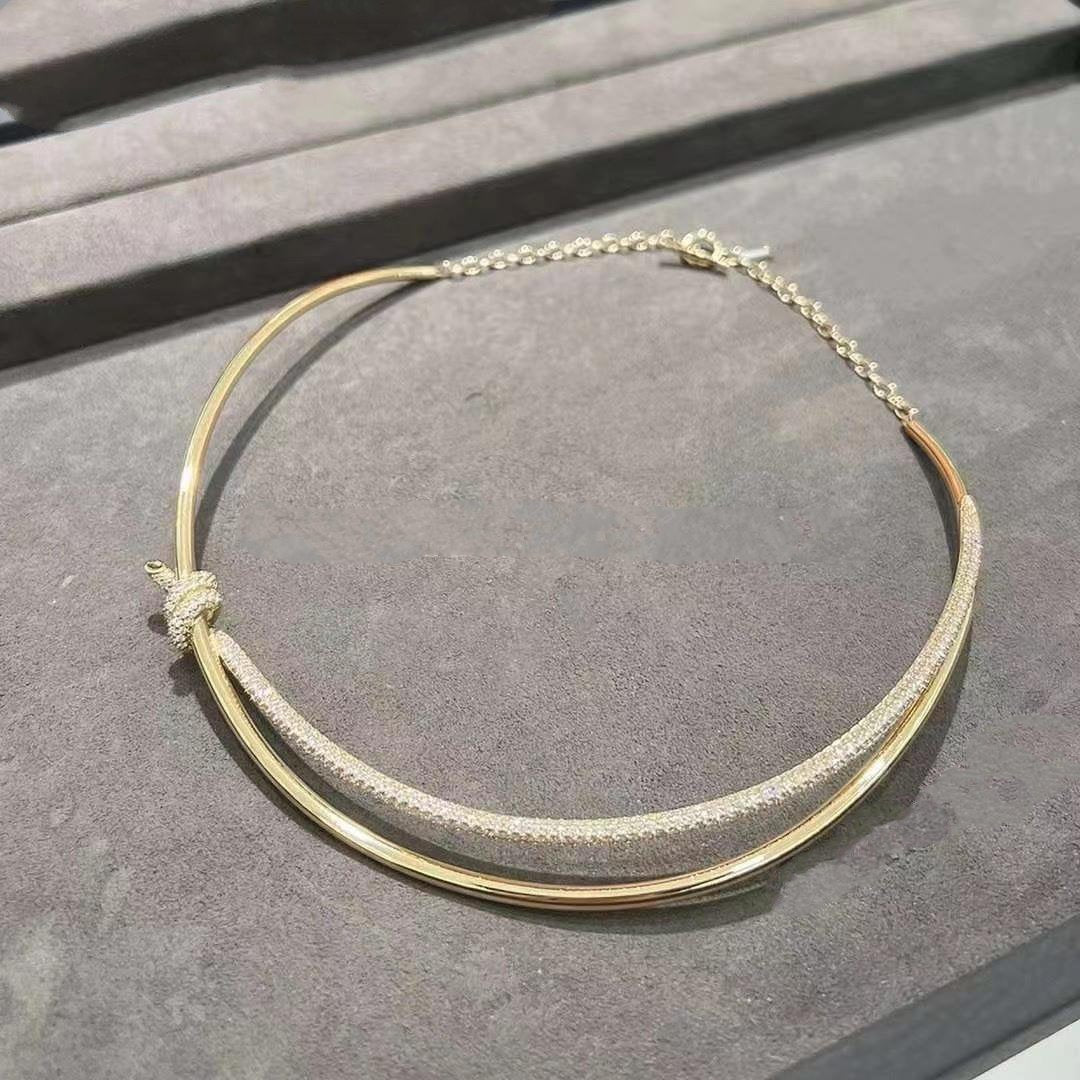 [Glow Muse ]KNOT DOUBLE ROW NECKLACE IN YELLOW GOLD WITH DIAMONDS