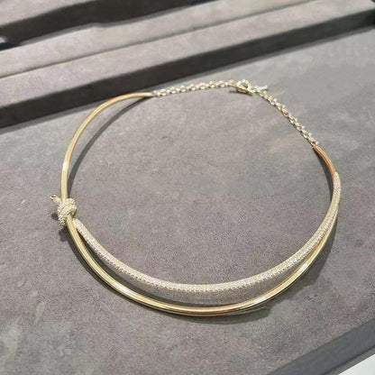 [Glow Muse ]KNOT DOUBLE ROW NECKLACE IN YELLOW GOLD WITH DIAMONDS