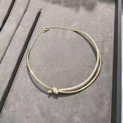 [Glow Muse ]KNOT DOUBLE ROW NECKLACE IN YELLOW GOLD WITH DIAMONDS