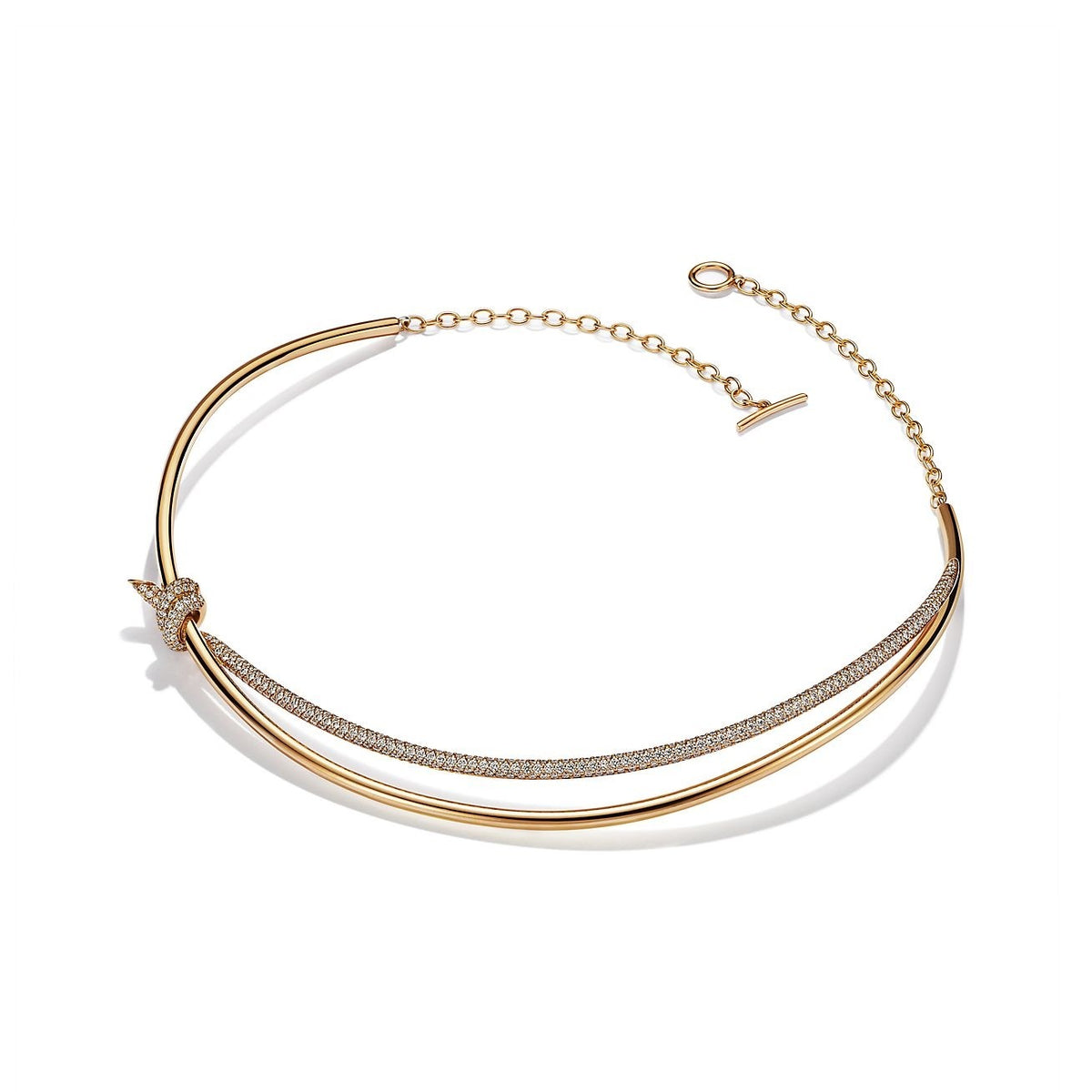 [Glow Muse ]KNOT DOUBLE ROW NECKLACE IN YELLOW GOLD WITH DIAMONDS