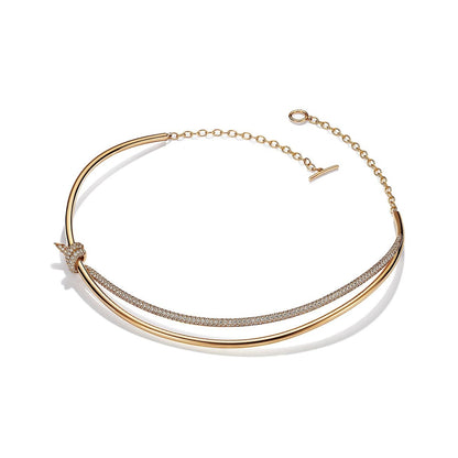[Glow Muse ]KNOT DOUBLE ROW NECKLACE IN YELLOW GOLD WITH DIAMONDS