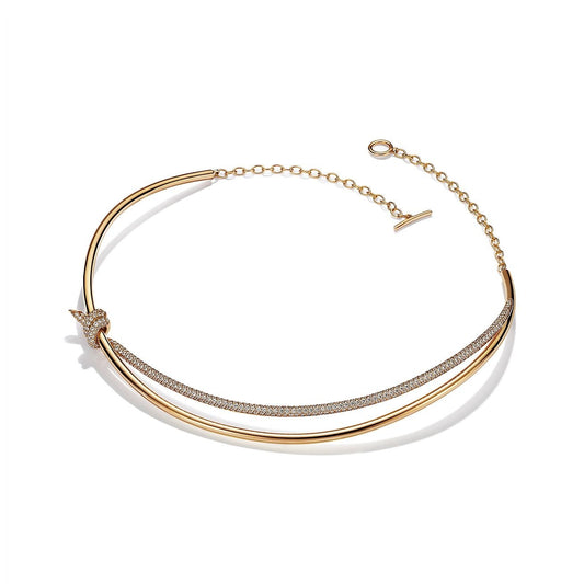 [Glow Muse ]KNOT DOUBLE ROW NECKLACE IN YELLOW GOLD WITH DIAMONDS