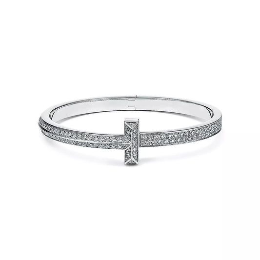 [Glow Muse ]WIDE DIAMONDS HINGED BANGLE SILVER