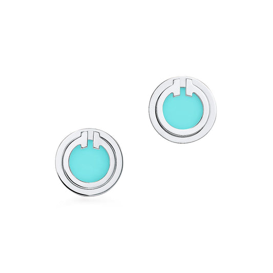 [Glow Muse ]TURQUOISE CIRCLE WHITE GOLD EARRINGS