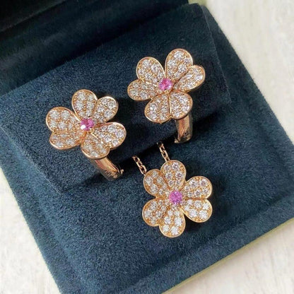 [Glow Muse]FRIVOLE PINK GOLD FLOWER DIAMOND EARRINGS