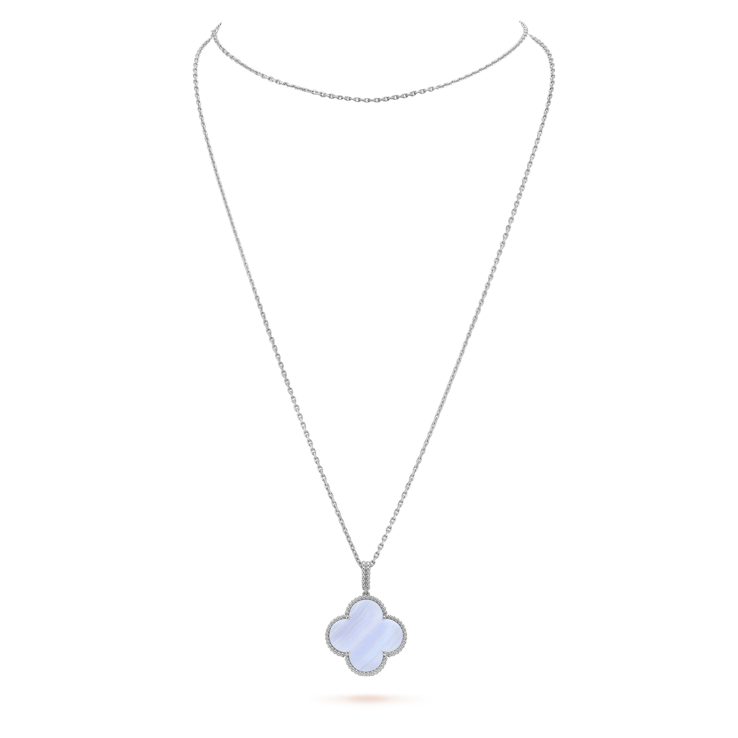 [Glow Muse]CLOVER SILVER CHALCEDONY BIG CLOVER NECKLACE