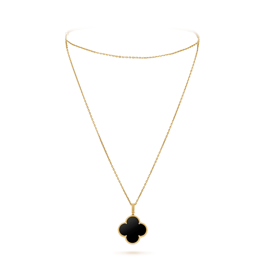 [Glow Muse]CLOVER 25MM GOLD ONYX BIG CLOVER NECKLACE