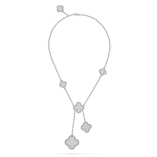 [Glow Muse]CLOVER 5 MOTIFS SILVER DIAMONDS NECKLACE