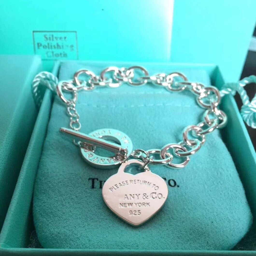 [Glow Muse ]LOVE HEART PIN BUCKLE RETURN TO TIF SILVER BRACELET