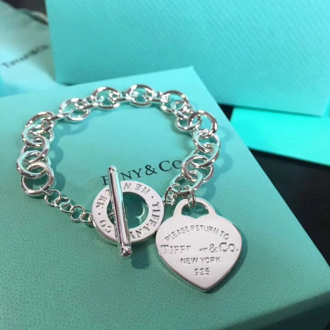 [Glow Muse ]LOVE HEART PIN BUCKLE RETURN TO TIF SILVER BRACELET