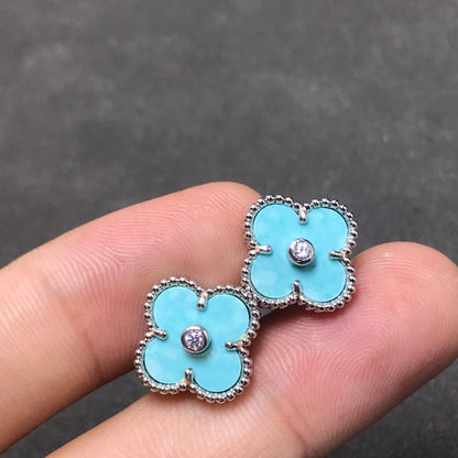 [Glow Muse]CLOVER 1 DIAMOND BLUE SKY SILVER EARRINGS