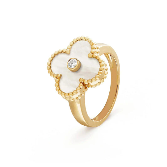 [Glow Muse]CLOVER PINK MOP RING GOLD DIAMOND